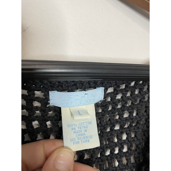 URCHIN MARK EISEN Knit Crochet long Sleeve Blouse Womens Large Black Fringe Top - Picture 4 of 7